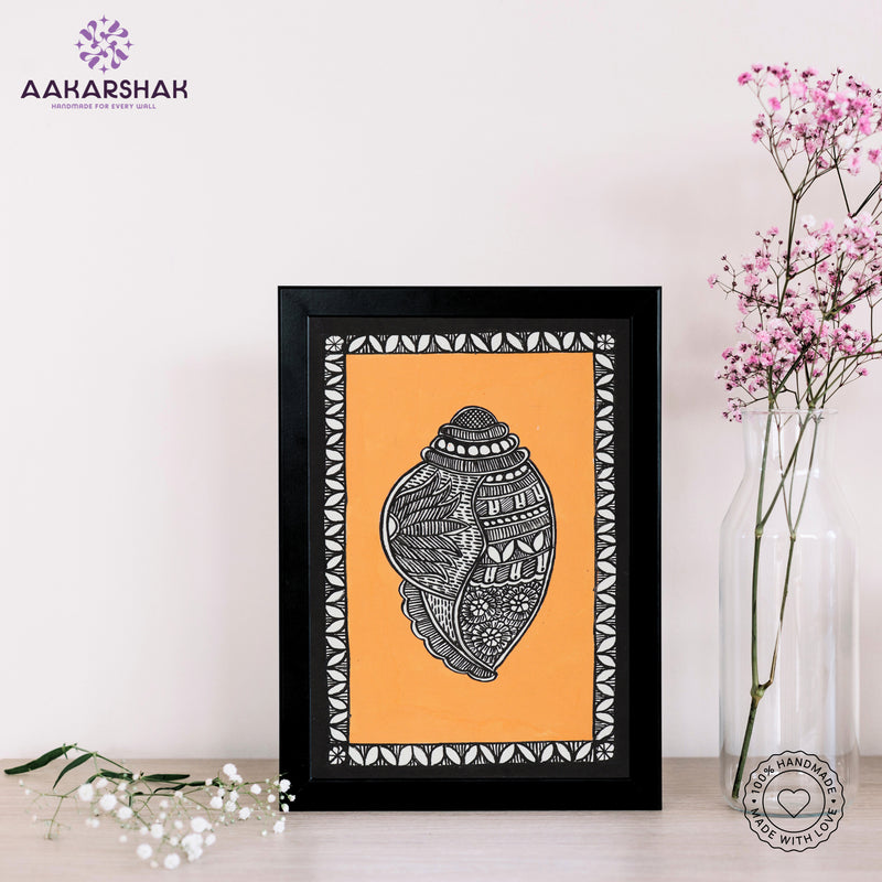 handmade madhubani painting Shankh painting-with tabletop stand for home decor