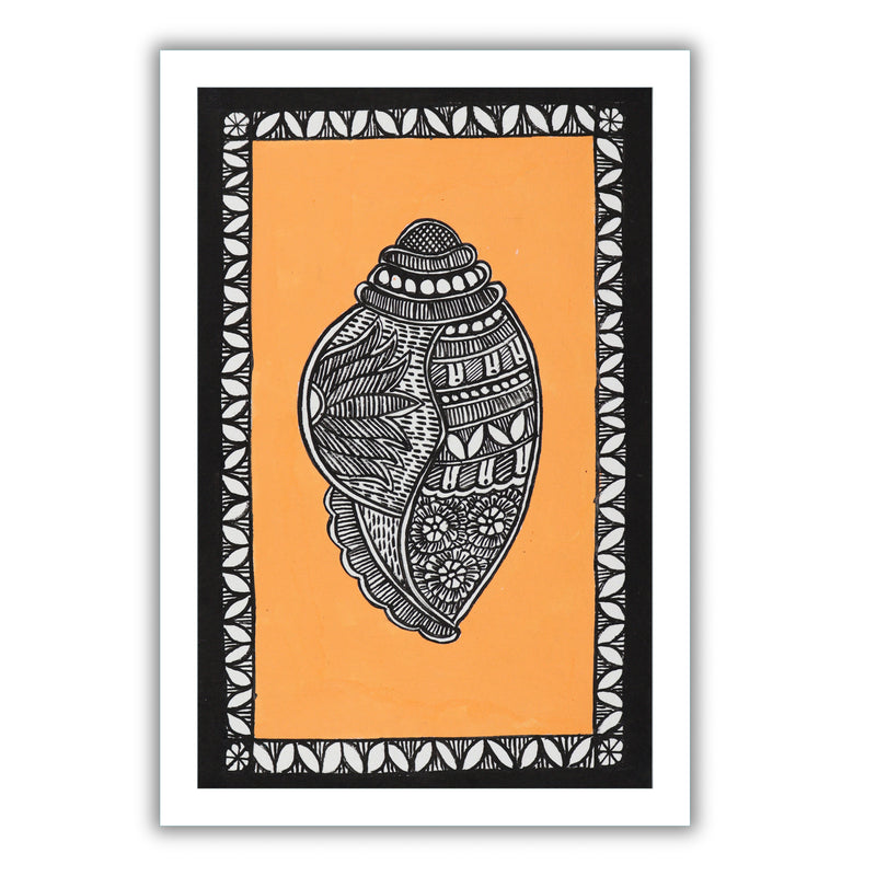 handmade madhubani painting painting Shankh-in vibrant traditional folk art style