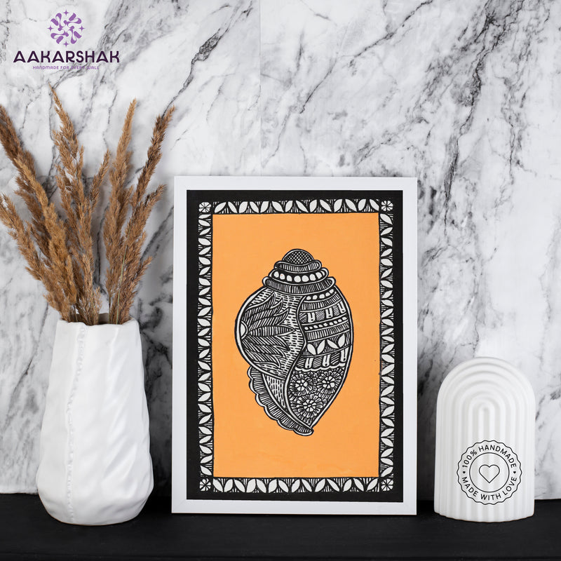 handmade madhubani painting Shankh painting-with tabletop stand for home decor