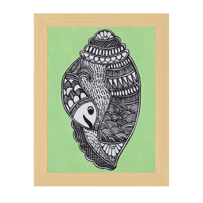 handmade madhubani painting shankha-in vibrant traditional folk art style