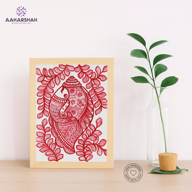 Handmade Madhubani shankha painting-with tabletop stand for home decor