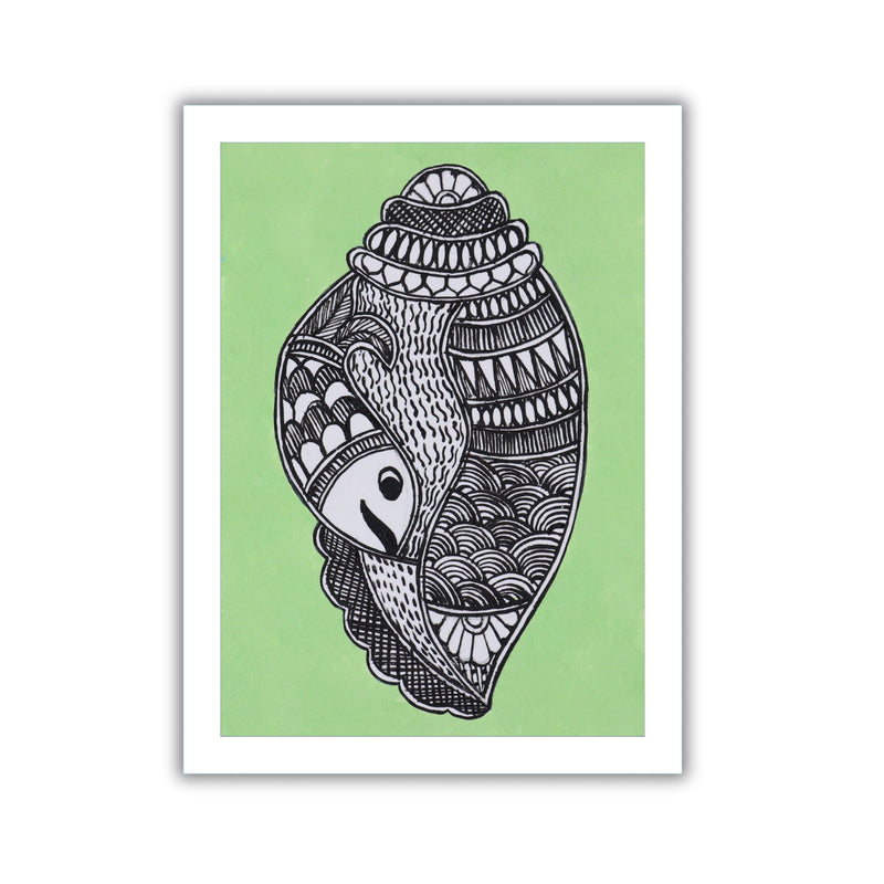 handmade madhubani painting shankha-in vibrant traditional folk art style