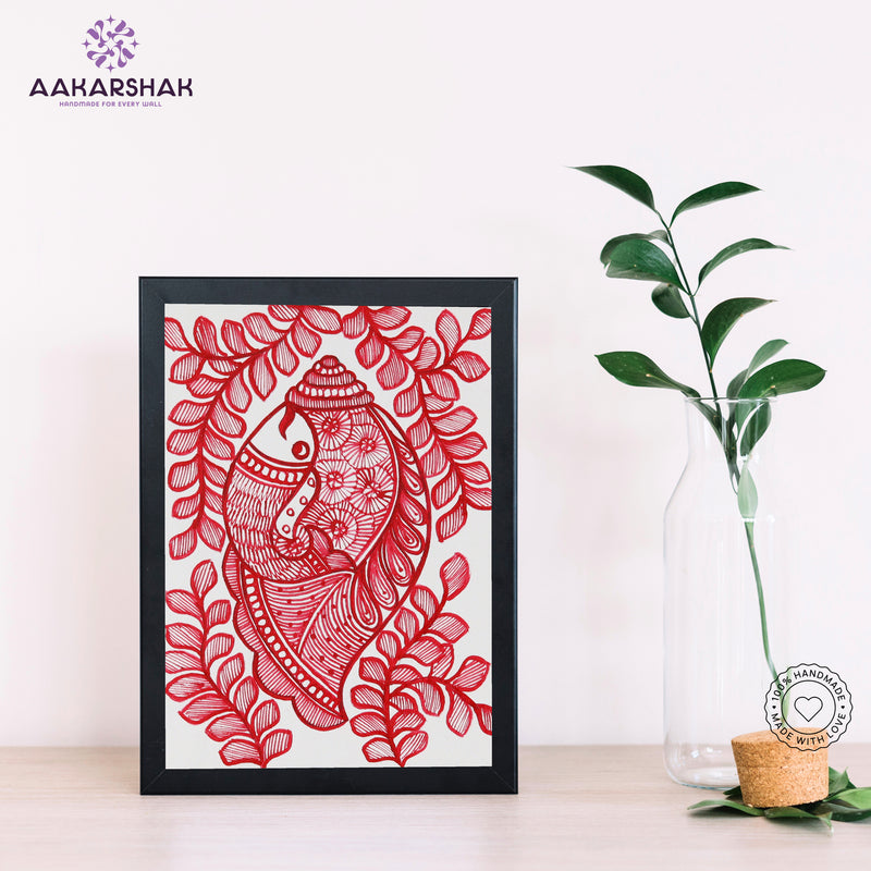 Handmade Madhubani shankha painting-with tabletop stand for home decor