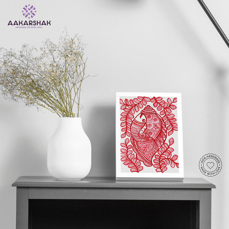 Handmade Madhubani shankha painting-with tabletop stand for home decor