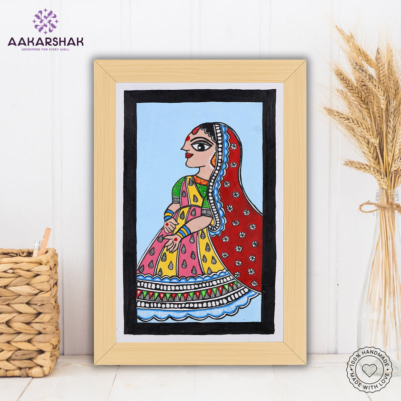 Handmade Madhubani Painting Sita Mithila Art for Wall Decor & Gifts 8x12
