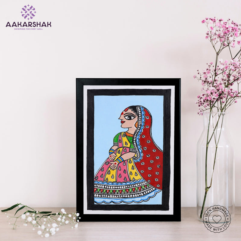 handmade madhubani painting sita painting-with tabletop stand for home decor