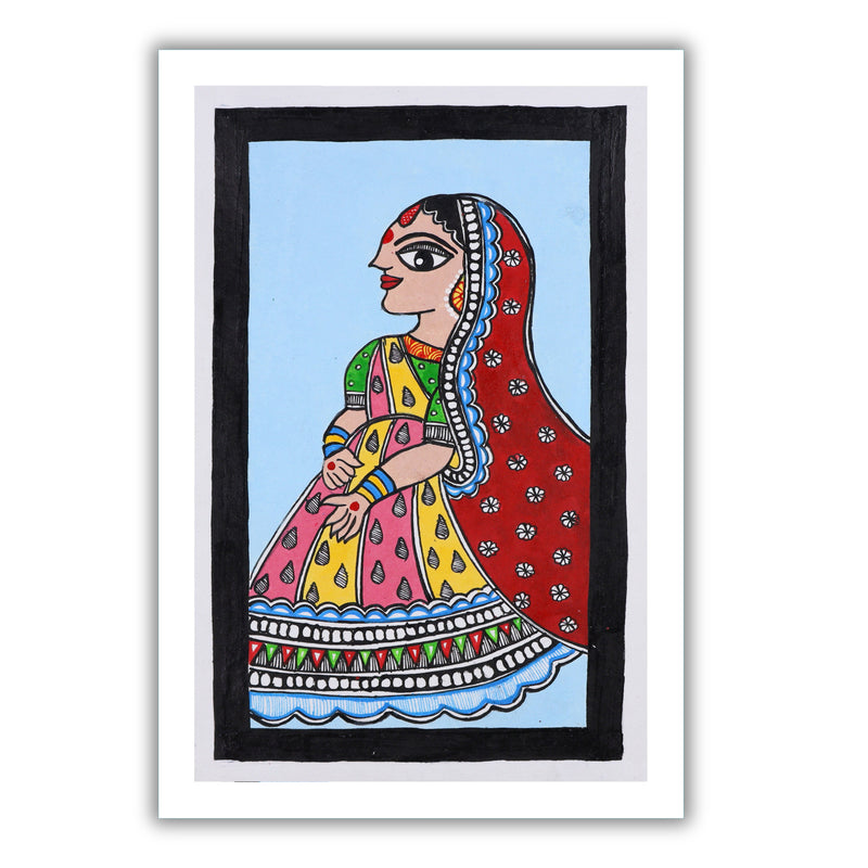 handmade madhubani painting painting Sita-in vibrant traditional folk art style