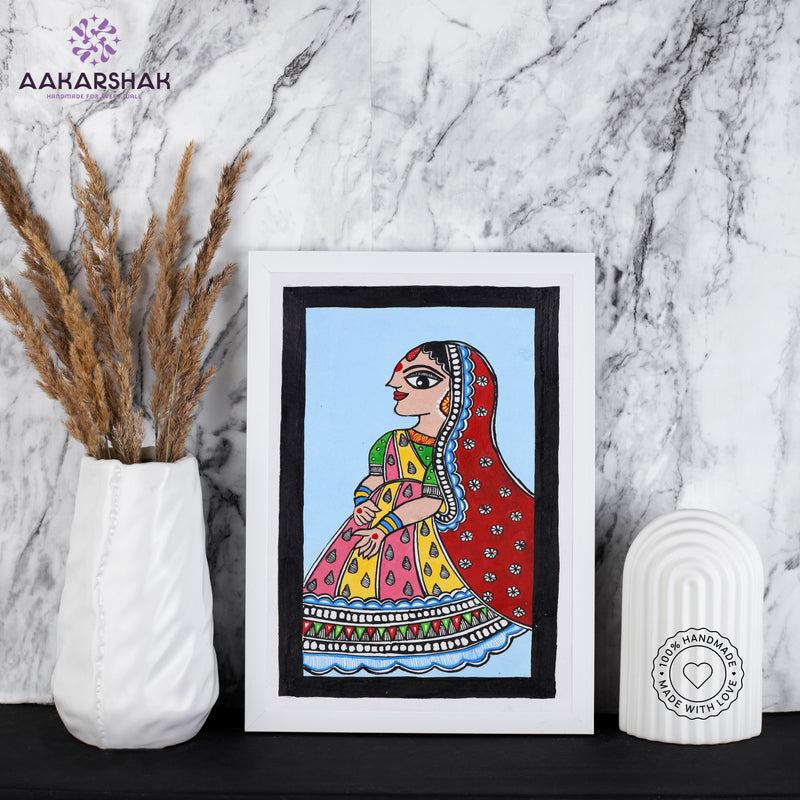 handmade madhubani painting sita painting-with tabletop stand for home decor