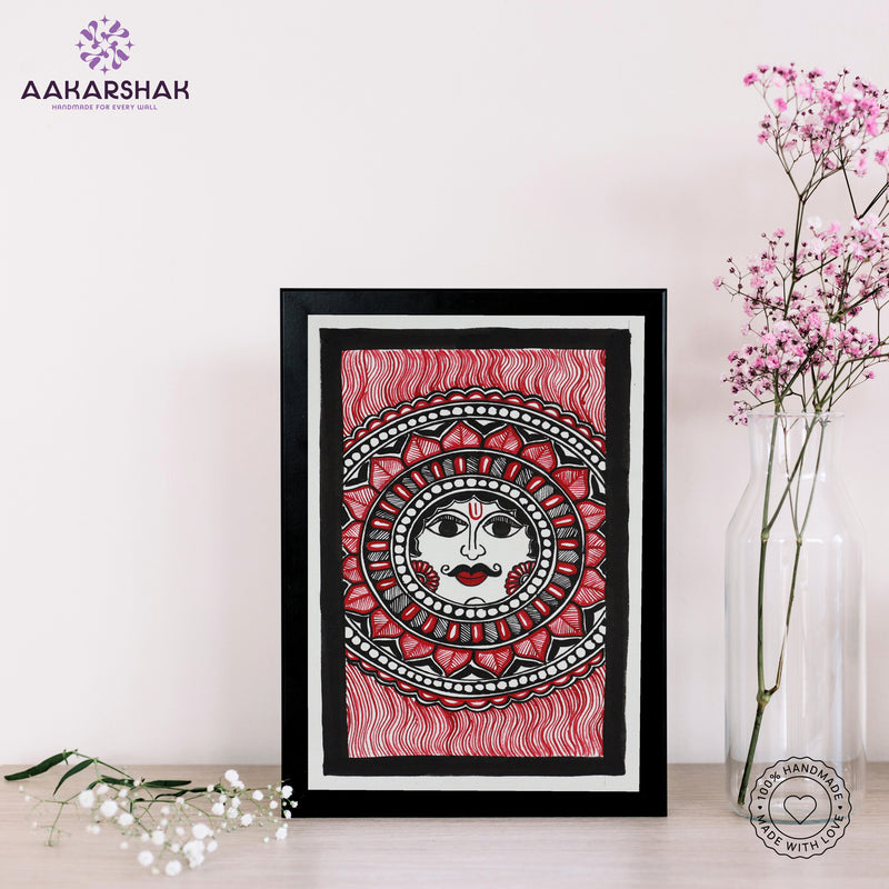 handmade madhubani painting sun painting-with tabletop stand for home decor