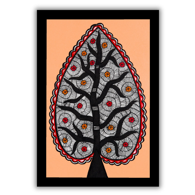 handmade madhubani painting painting tree of life-in vibrant traditional folk art style