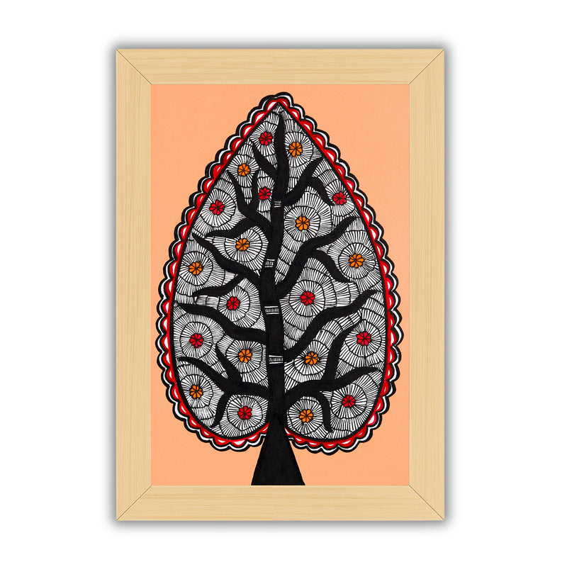 handmade madhubani painting painting tree of life-in vibrant traditional folk art style