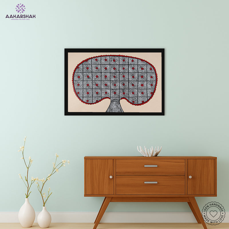 Framed artwork with tree of life design -handmade madhubani painting for home decor
