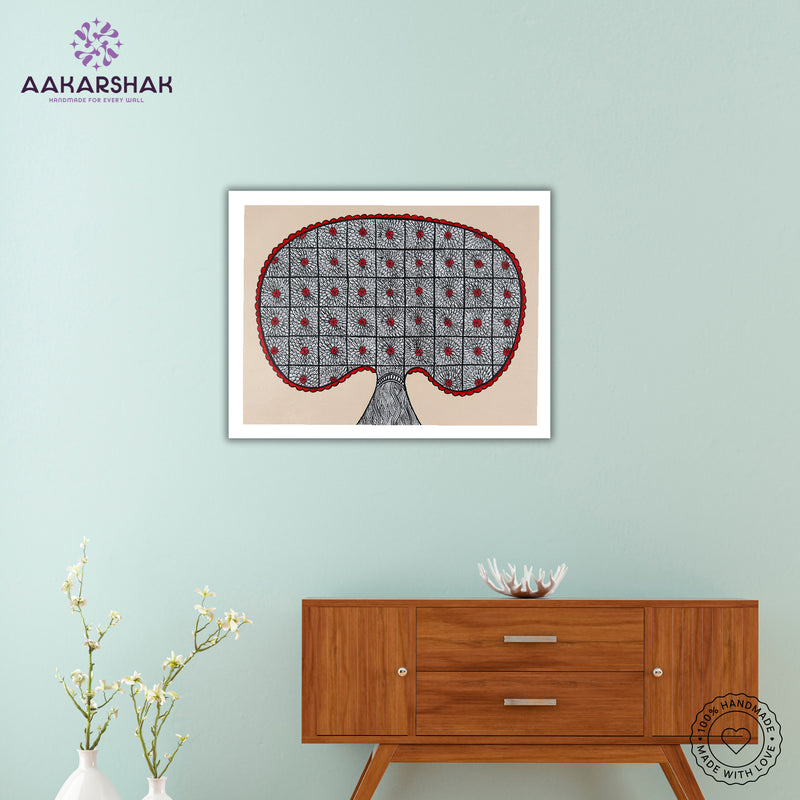 Framed artwork with tree of life design -handmade madhubani painting for home decor
