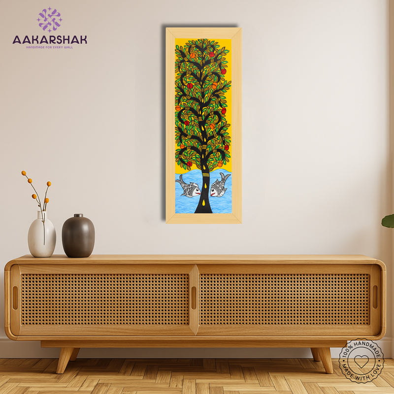 Framed artwork with tree of life design -handmade madhubani painting for home decor