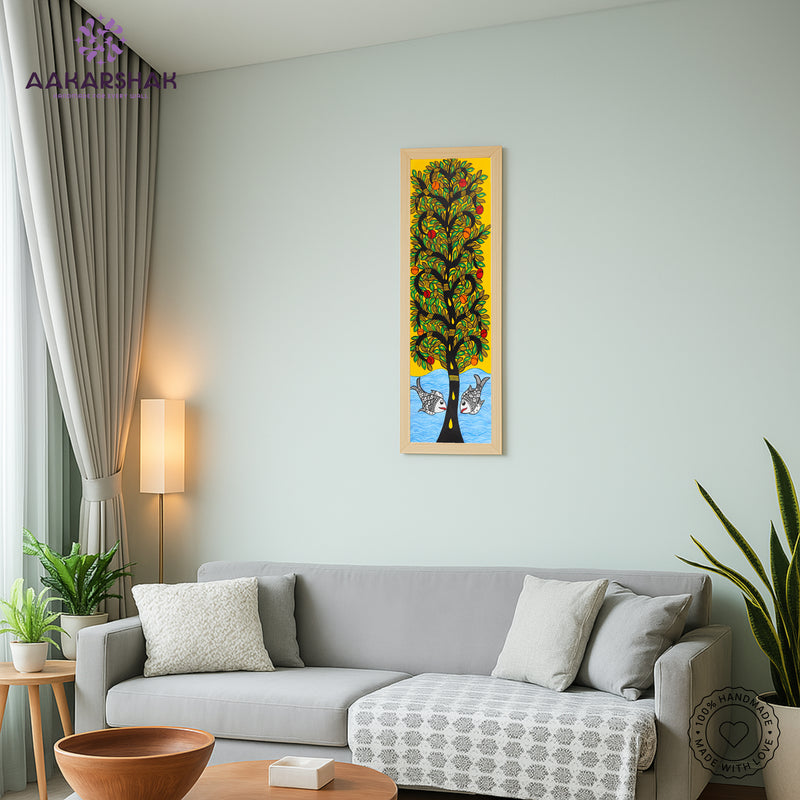 vibrant handmade tree of life painting-depicting indian folk traditions