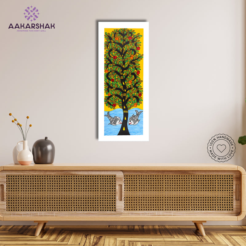Framed artwork with tree of life design -handmade madhubani painting for home decor