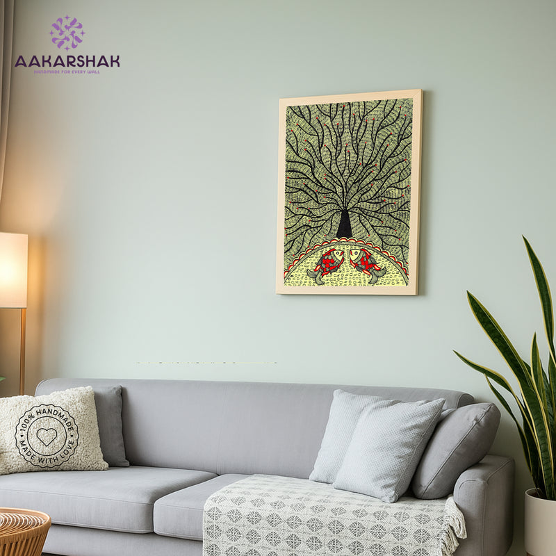 vibrant handmade tree of life painting-depicting indian folk traditions
