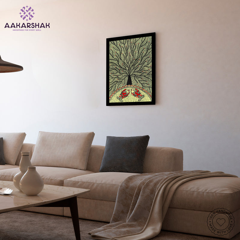 vibrant handmade tree of life painting-depicting indian folk traditions