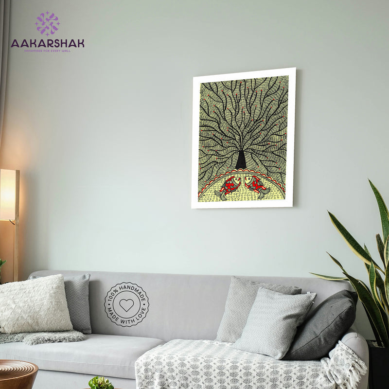 vibrant handmade tree of life painting-depicting indian folk traditions