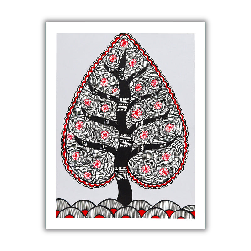 Framed artwork of a colorful tree of life-with handmade madhubani painting
