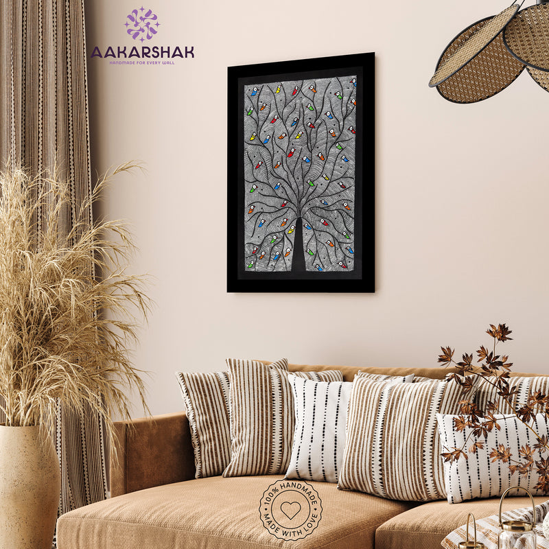 vibrant handmade peacock tree of life painting-depicting indian folk traditions