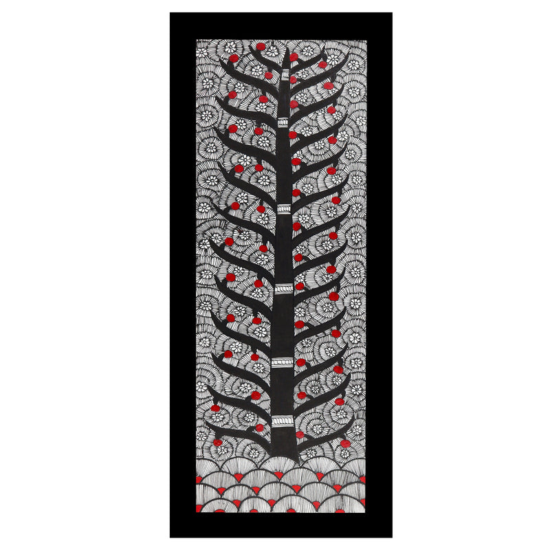 Framed artwork of a colorful tree of life-with handmade madhubani painting