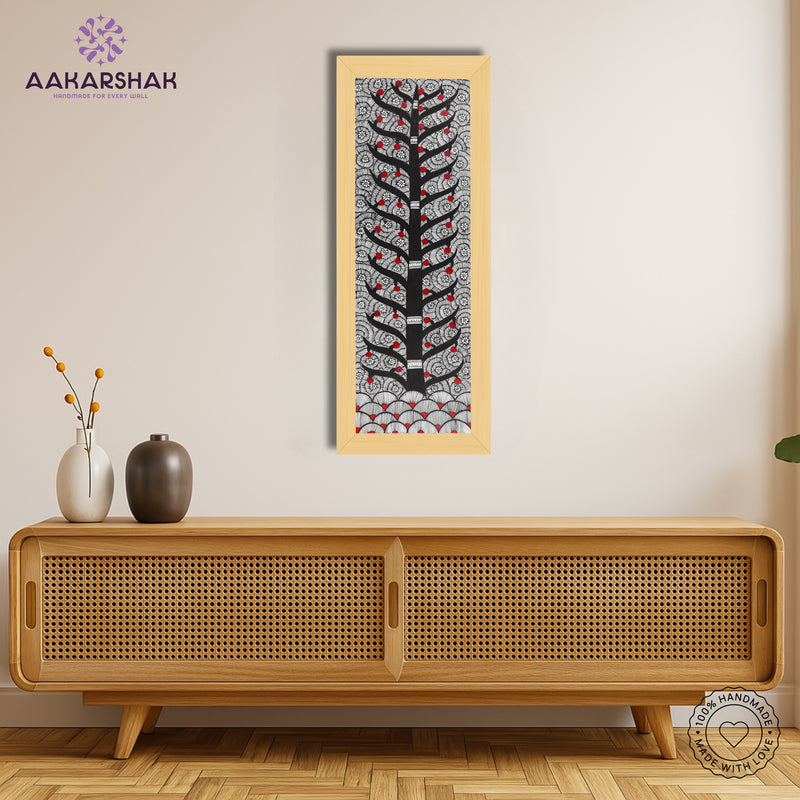 Framed artwork with tree of life design -handmade madhubani painting for home decor