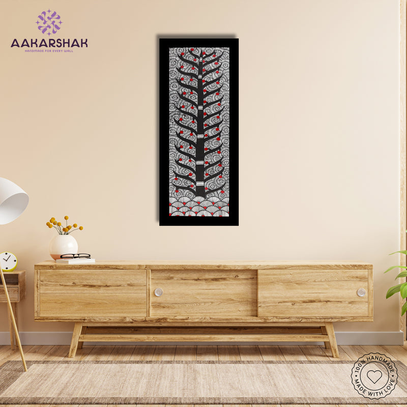 Framed artwork with tree of life design -handmade madhubani painting for home decor