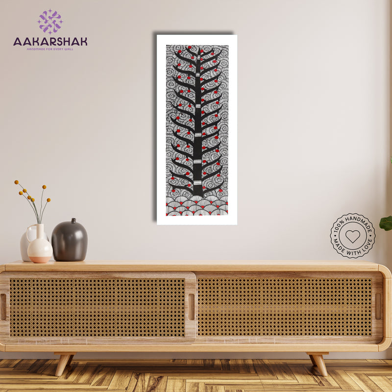 Framed artwork with tree of life design -handmade madhubani painting for home decor