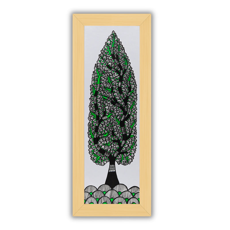 Framed artwork of a colorful tree of life-with handmade madhubani painting