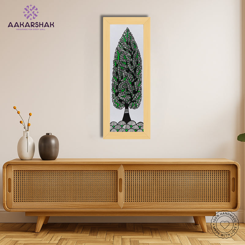 Framed artwork with tree of life design -handmade madhubani painting for home decor