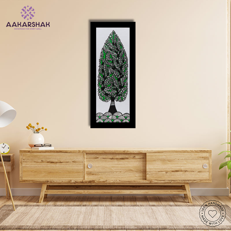 Framed artwork with tree of life design -handmade madhubani painting for home decor