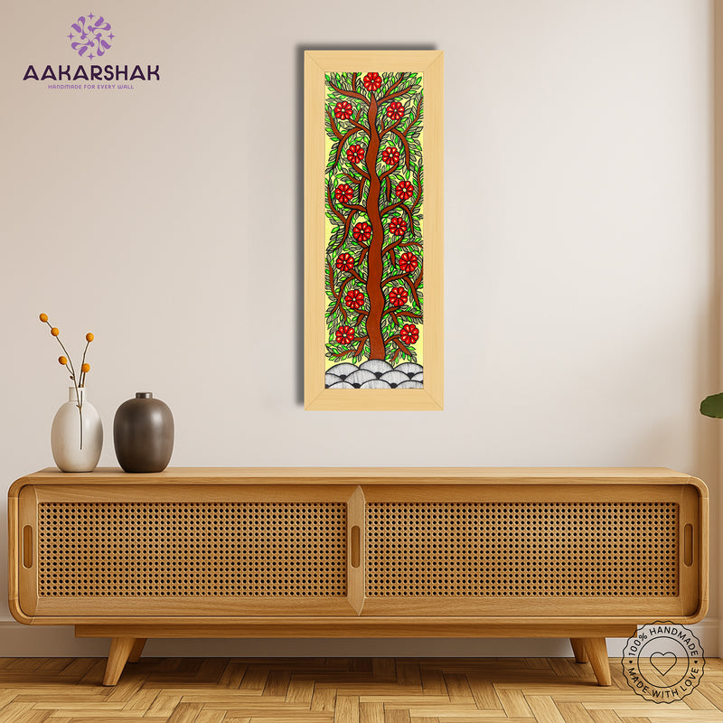 Framed artwork with tree of life design -handmade madhubani painting for home decor