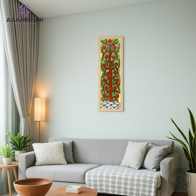 vibrant handmade tree of life painting-depicting indian folk traditions