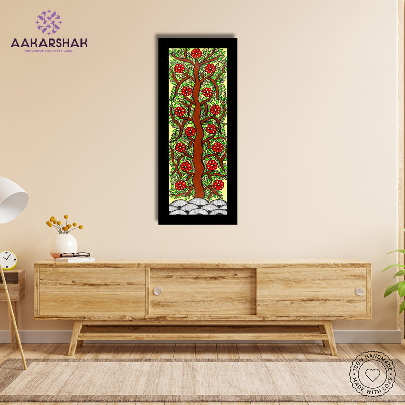 Framed artwork with tree of life design -handmade madhubani painting for home decor