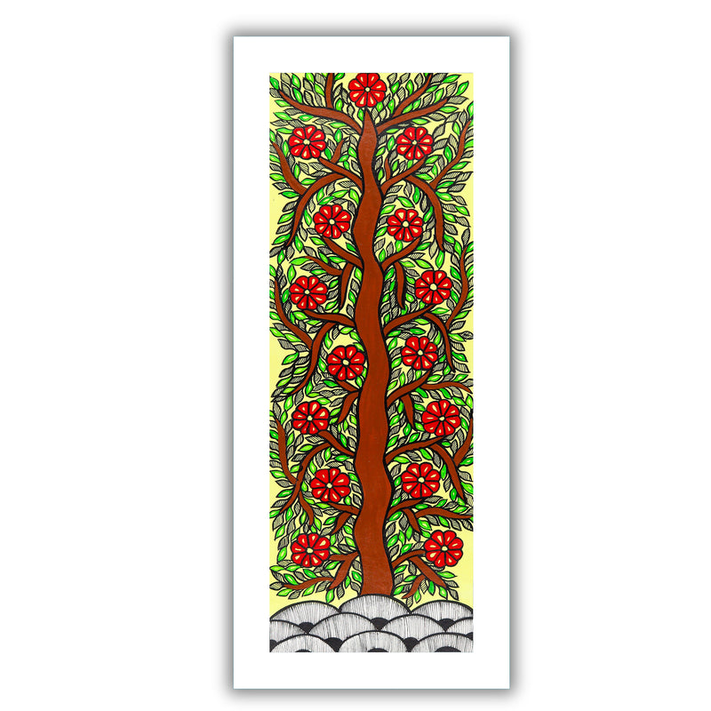 Framed artwork of a colorful tree of life-with handmade madhubani painting