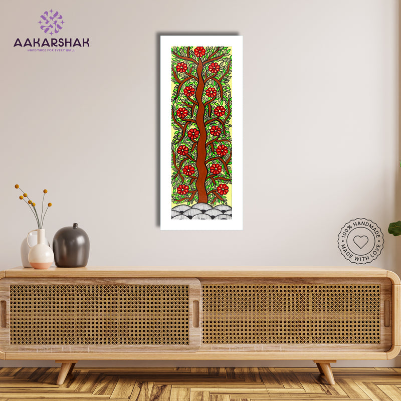 Framed artwork with tree of life design -handmade madhubani painting for home decor
