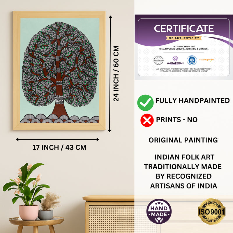 Handmade Tree of life Madhubani Painting Wall Decor 17x24