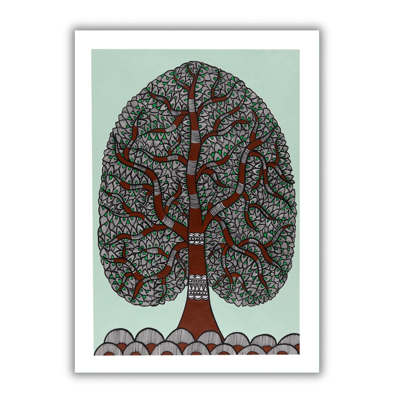 Framed artwork of a colorful tree of life-with handmade madhubani