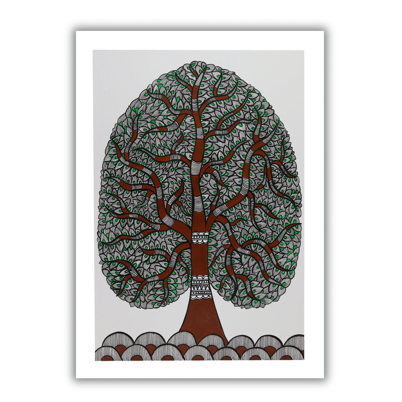 Framed artwork of a colorful tree of life-with handmade madhubani
