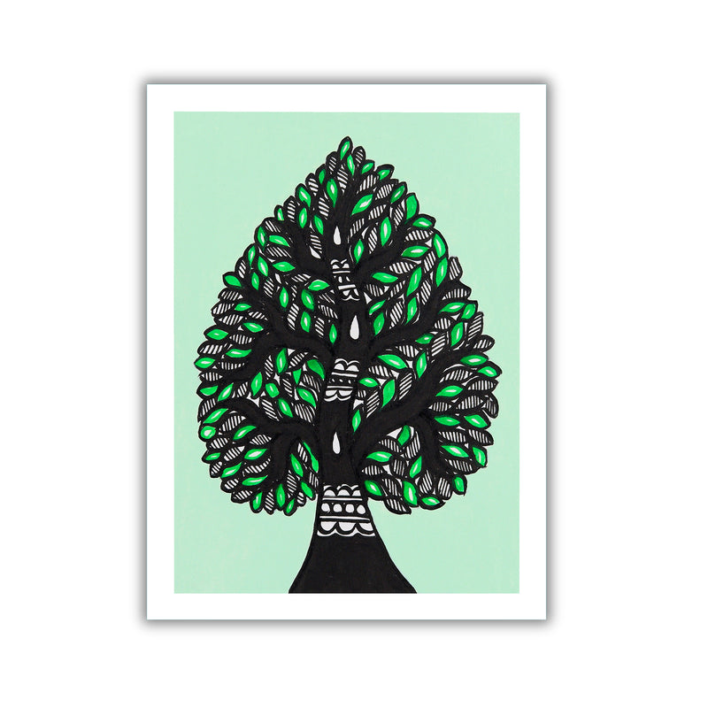handmade madhubani paintingtree of life-in vibrant traditional folk art style