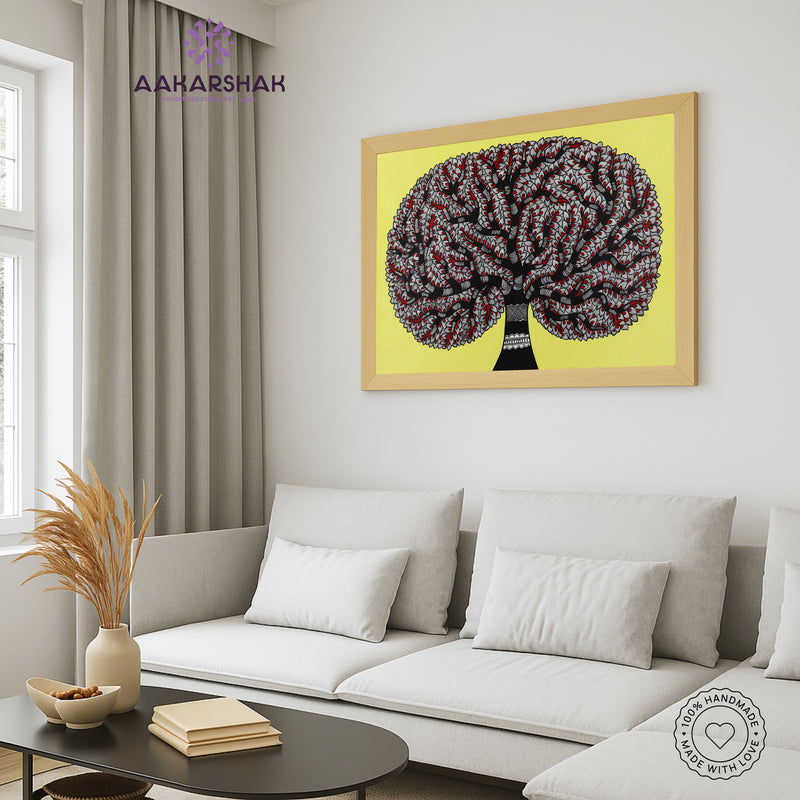 vibrant handmade tree of life painting-depicting indian folk traditions