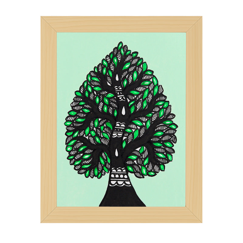 handmade madhubani painting tree of life-in vibrant traditional folk art style