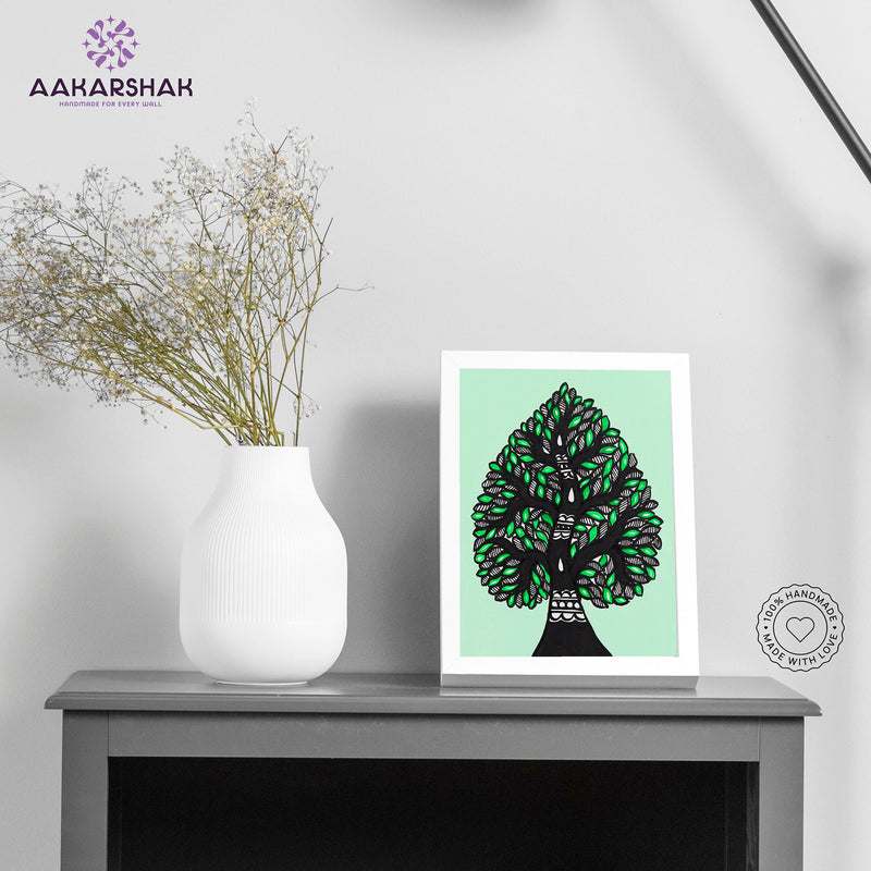Handmade Madhubani tree of lifepainting-with tabletop stand for home decor