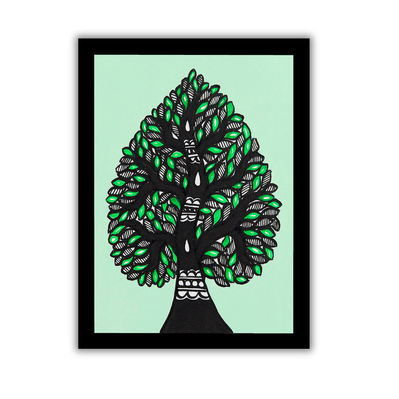 handmade madhubani painting tree of life -in vibrant traditional folk art style
