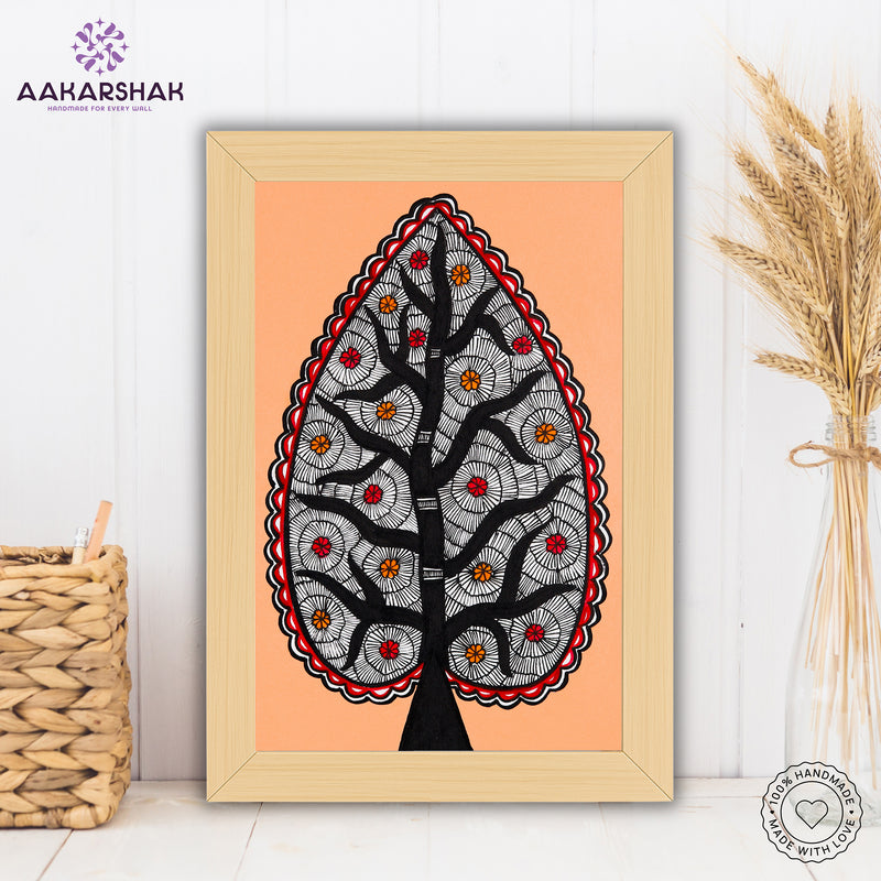handmade madhubani painting tree of life painting-with tabletop stand for home decor