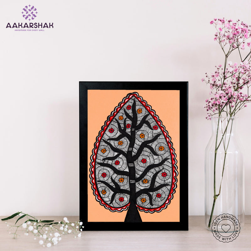 handmade madhubani painting tree of life painting-with tabletop stand for home decor