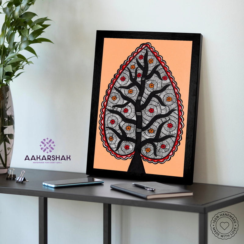 vibrant handmade tree of life painting-depicting indian folk traditions