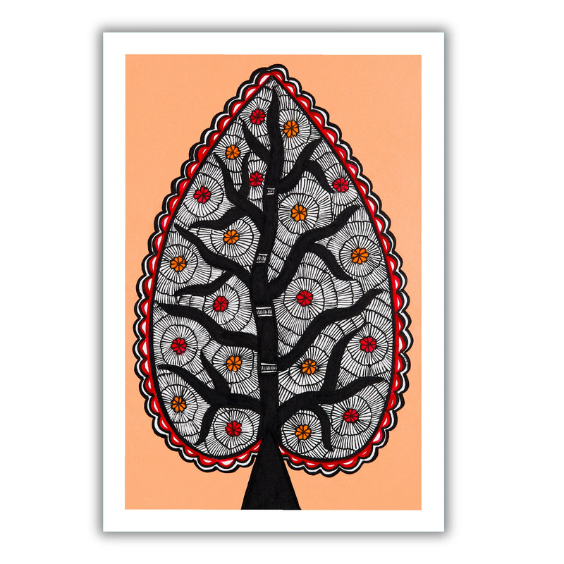 handmade madhubani painting painting tree of life-in vibrant traditional folk art style