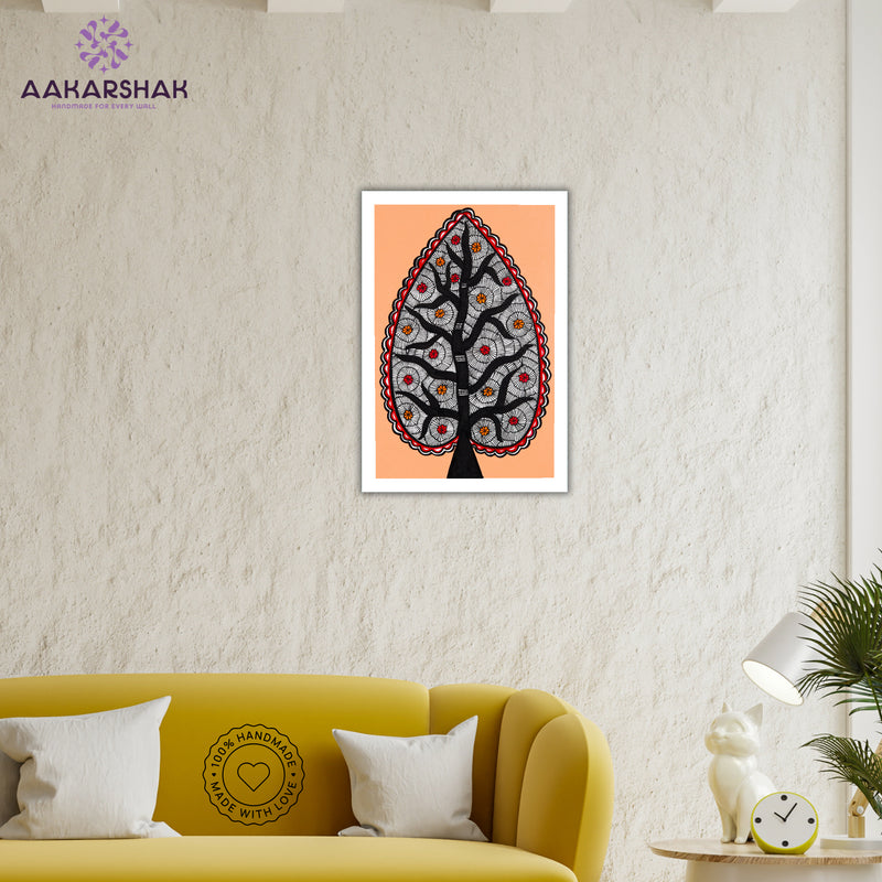 vibrant handmade tree of life painting-depicting indian folk traditions